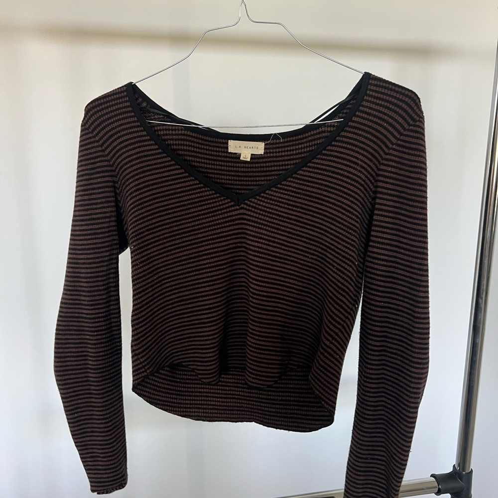 La Hearts Brown Long Sleeve Crop Blouse